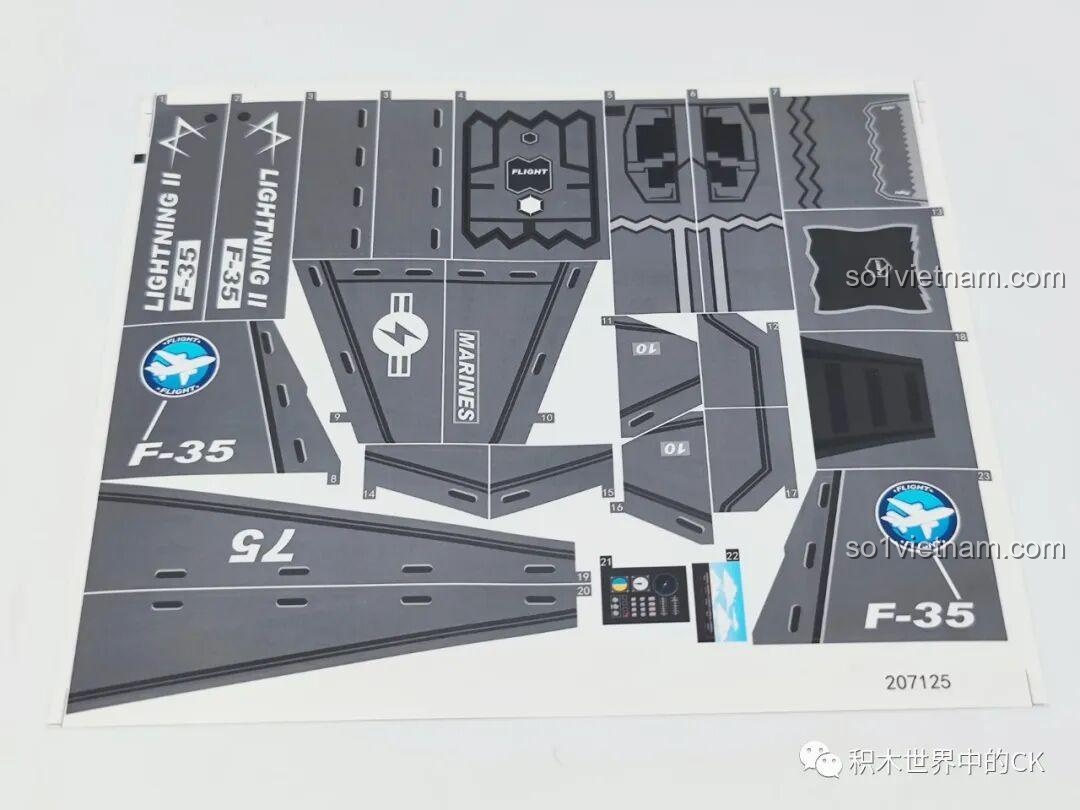 Tờ decal dán chi tiết cho mô hình Máy bay chiến đấu F-35 Lightning II SEMBO 207125.