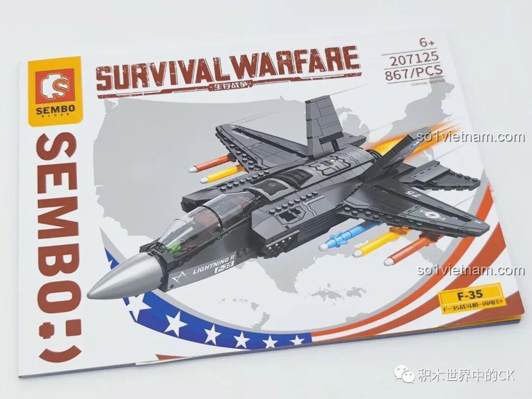 Góc nhìn chéo hộp đồ chơi lắp ráp Máy bay chiến đấu F-35 Lightning II SEMBO 207125.