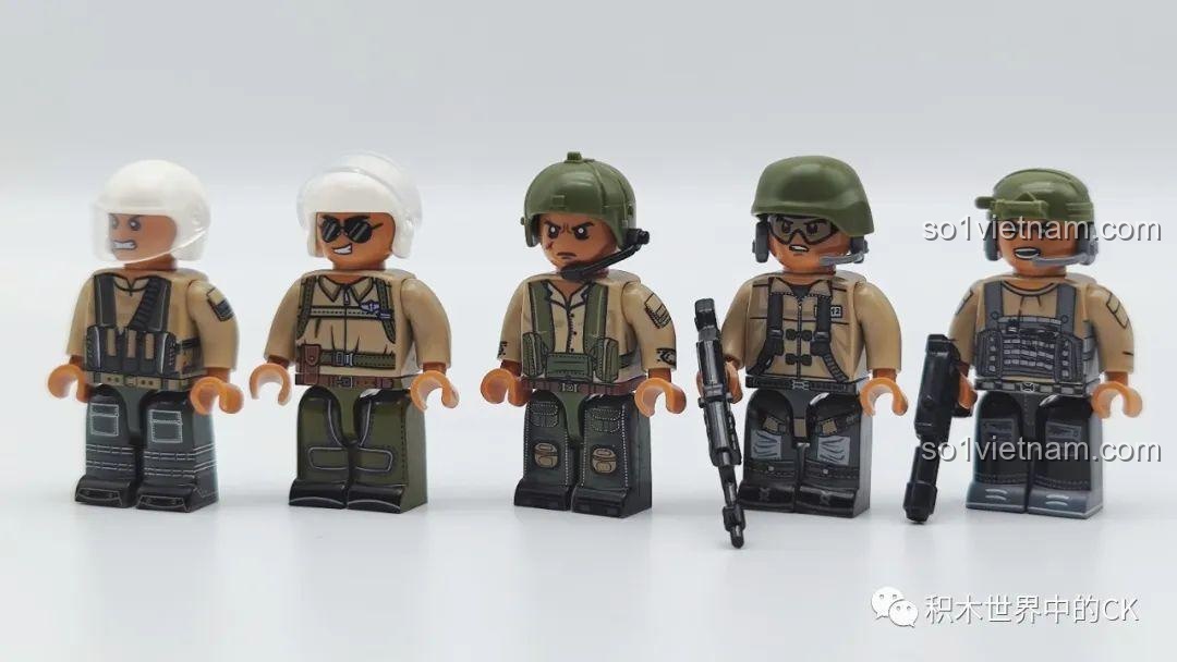Cận cảnh 5 minifigures phi công và lính không quân của bộ F-35 Lightning II SEMBO 207125.