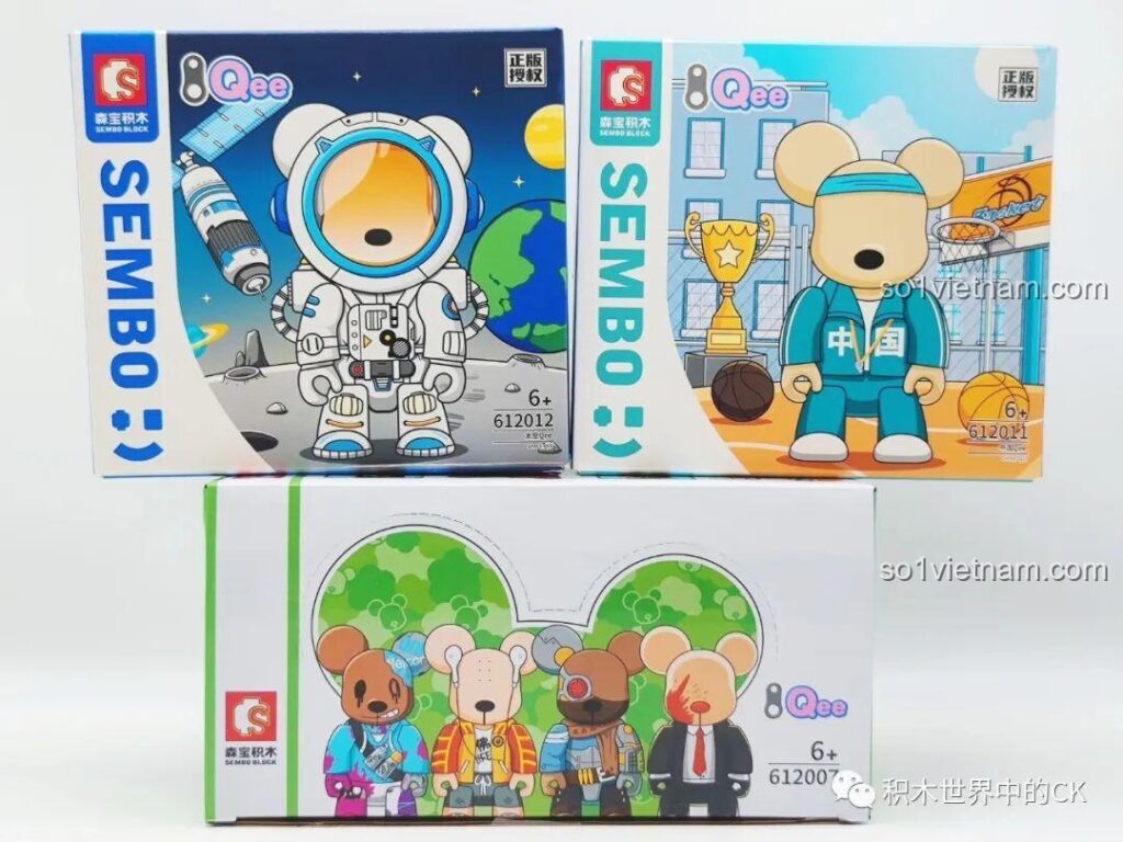 Hộp sản phẩm SEMBO Gấu Qee Trung Quốc 612011 với hình ảnh nhân vật vận động viên bóng rổ