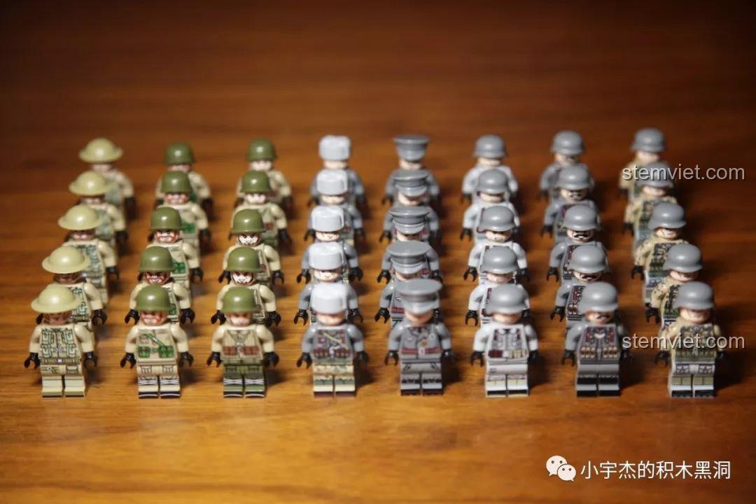 Góc nhìn từ trên cao của đội quân minifigure trong bộ Mô hình quân đội 8 trong 2 SEMBO.