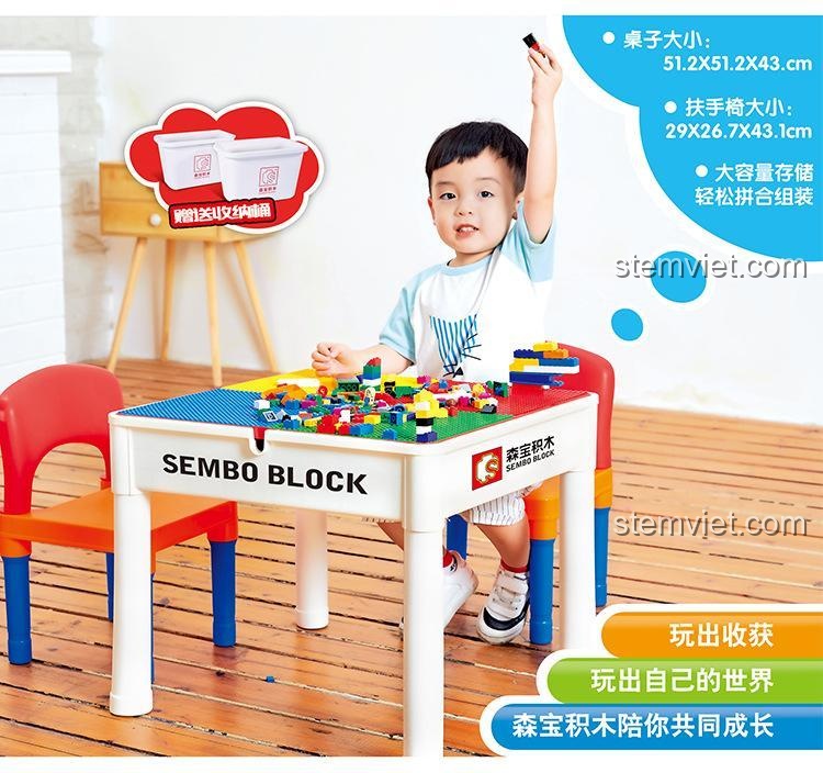Thông số kỹ thuật và kích thước chi tiết của các bộ phận trong bộ bàn học cho bé SEMBO S1999.