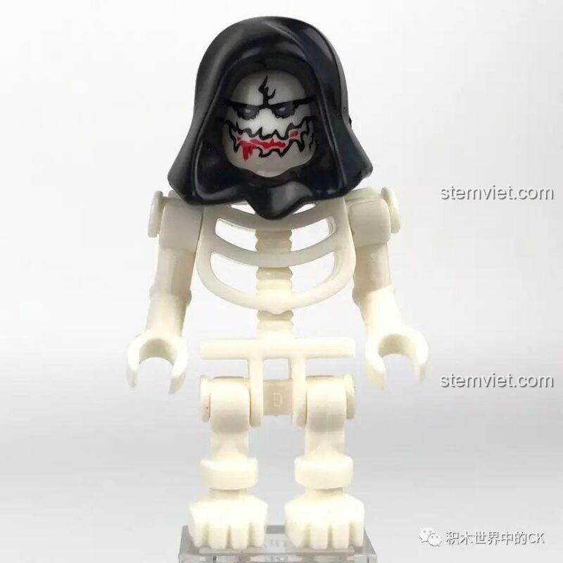 Minifigure Vua Khô Lâu - Annihilation với bộ xương trắng và mũ trùm đen.