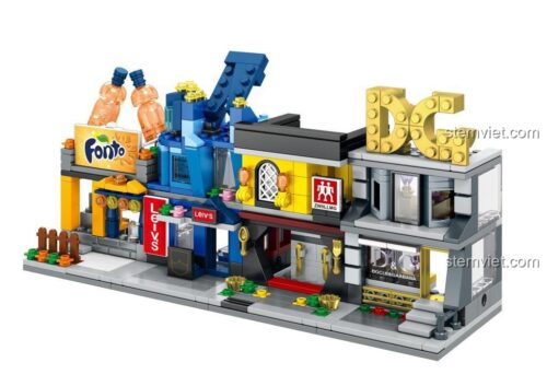 Phối cảnh đồ chơi mô hình Tòa nhà mini Zwilling SEMBO 6079 khi kết hợp với các bộ khác trong series phố mini.