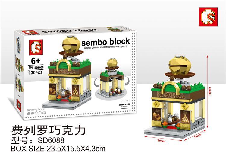 Bộ đồ chơi Cửa hàng Ferrero Rocher, bộ lắp ghép SEMBO SD6088, mô hình kiến trúc mini 130 mảnh ghép, phù hợp bé trai và bé gái 6 tuổi, giá tốt.