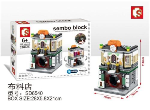 Hộp sản phẩm bộ lắp ráp Cửa hàng Vải SEMBO SD6540. Đồ chơi cho bé gái 6 tuổi, giá rẻ, có đèn LED.