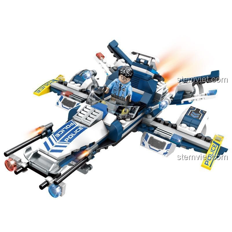 Mô hình Máy bay Chiến đấu Cảnh sát SEMBO SD9546 với minifigure, thiết kế hiện đại, đồ chơi lắp ghép giúp bé trai 6 tuổi phát triển tư duy.