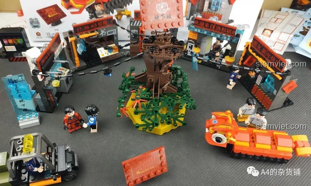 Góc cận cảnh khác về các minifigure trong mô hình Thành Phố Ngầm Lưu Lạc Địa Cầu SEMBO.