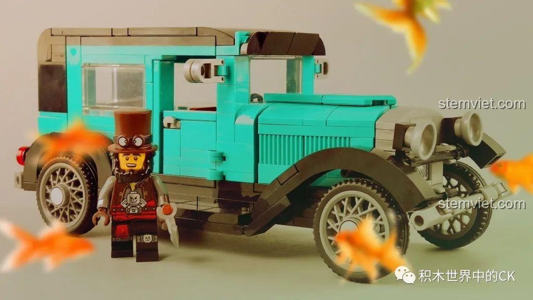 Góc nhìn từ trên xuống của bộ sưu tập 4 mô hình đồ chơi lắp ráp Xe Cổ Điển Ford Model A 1930 SEMBO.