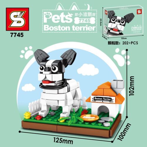 bộ lắp ghép Chú chó Boston Terrier Sheng Yuan 7745 cho bé gái 6 tuổi, mô hình thú cưng đáng yêu giá rẻ.