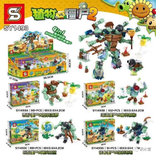 Bộ lắp ráp Sheng Yuan SY1493 Plants vs Zombies 2 Đại Chiến Zombie 4-in-1 cho bé trai 6 tuổi, giá rẻ. Bao gồm 4 bộ nhỏ có thể hợp thể thành robot lớn.