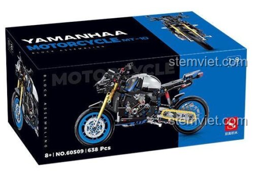 Hộp đồ chơi mô hình Shuanggao Blocks 60509 Xe Mô Tô Yamaha MT10, thể hiện rõ tỉ lệ 1:8 và 638 mảnh ghép, món quà giá tốt cho bé trai đam mê tốc độ.