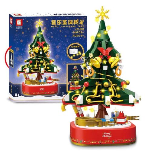 Bộ lắp ghép Shu Gao Blocks JXL804 Cây Thông Noel Âm Nhạc có đèn LED, hộp nhạc Giáng Sinh, 549 chi tiết, món quà giá tốt cho bé trai bé gái 6 tuổi.