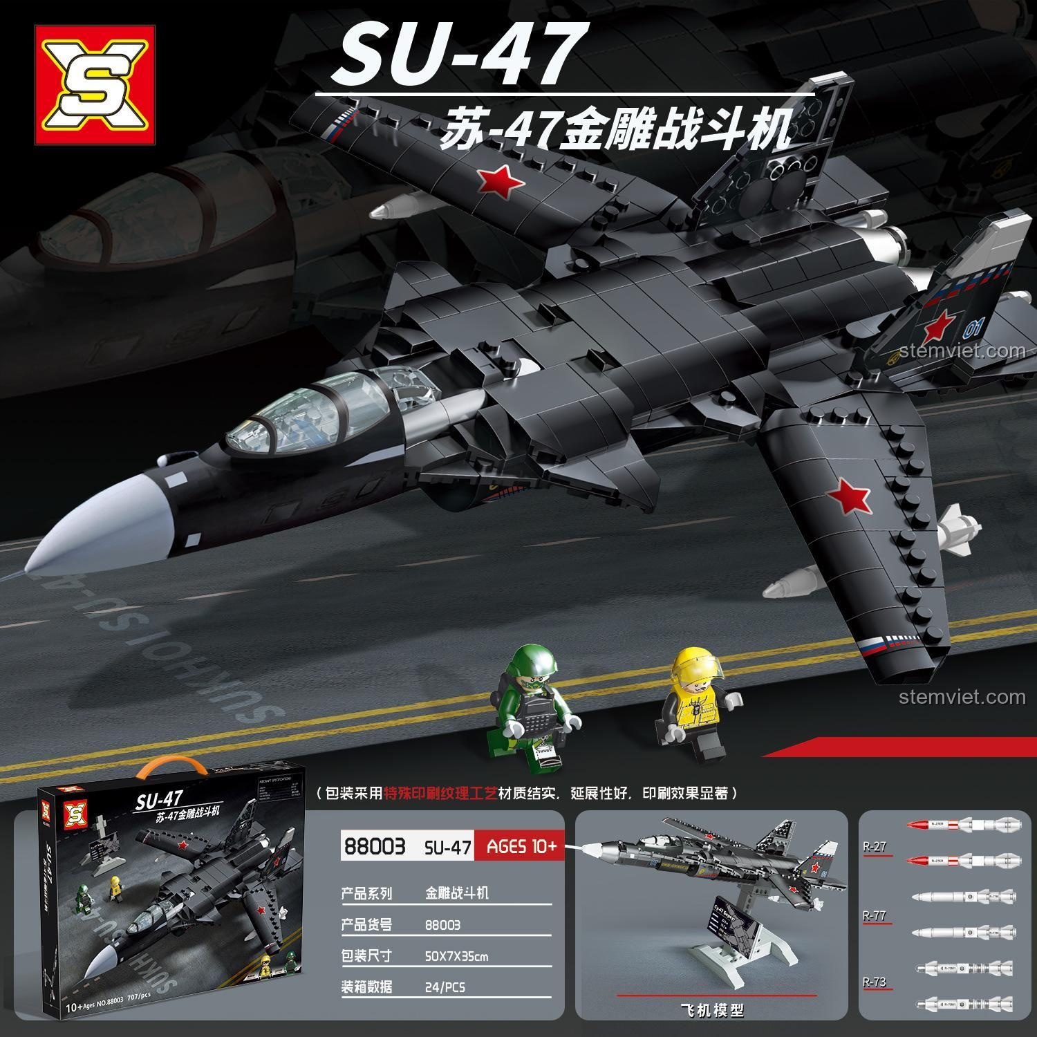 Máy bay chiến đấu Su-47 Golden Eagle bộ lắp ghép Sluban 88003, máy bay chiến đấu Su-47, máy bay chiến đấu, đồ chơi mô hình quân sự, đồ chơi lắp ráp, đồ chơi giáo dục, quà tặng cho bé trai 8 tuổi, quà tặng sinh nhật, quà tặng Giáng Sinh, quà tặng Tết