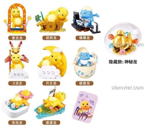 Toàn bộ 10 mẫu trong bộ sưu tập Rồng Sữa đáng yêu Sluban M381238, bao gồm cả mẫu ẩn. Set đồ chơi sáng tạo cho bé 6 tuổi.