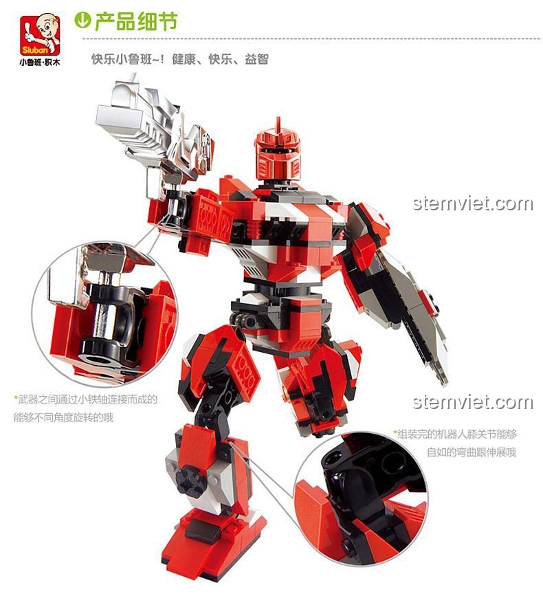 Chi tiết khớp nối linh hoạt của bộ lắp ghép Robot Chiến Binh Lửa Sluban B0212.