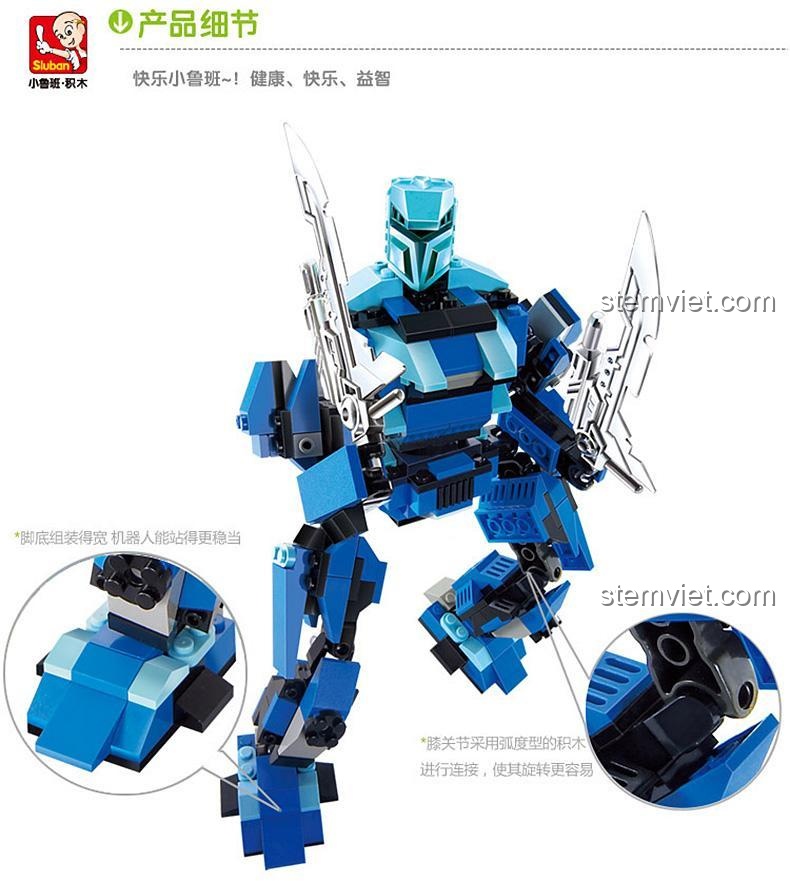 Các khớp nối linh hoạt của bộ lắp ghép Robot Poseidon Sluban 215, giúp tạo nhiều tư thế.