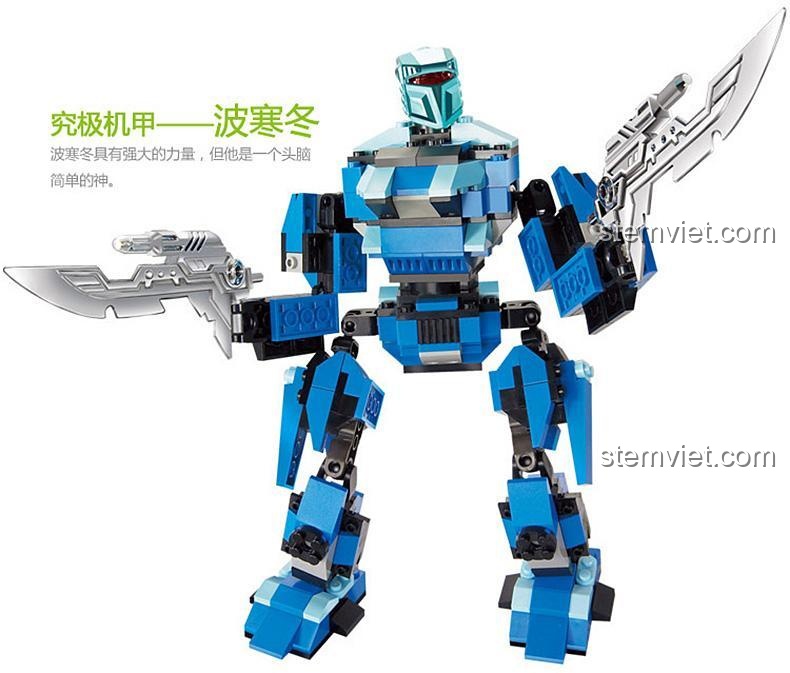 Chi tiết đồ chơi mô hình Mecha Poseidon Sluban M38B0215, khớp nối linh hoạt, dành cho bé trai.