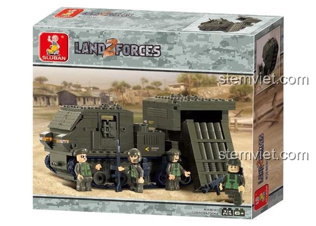 Chi tiết tính năng của đồ chơi mô hình Sluban B0303: bệ phóng tên lửa có thể nâng lên và hạ xuống để nhắm mục tiêu.