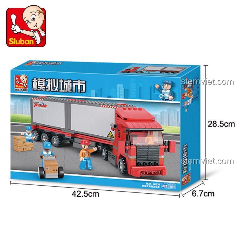 Hộp đồ chơi xây dựng xe tải container Sluban 338, quà tặng cho bé trai.
