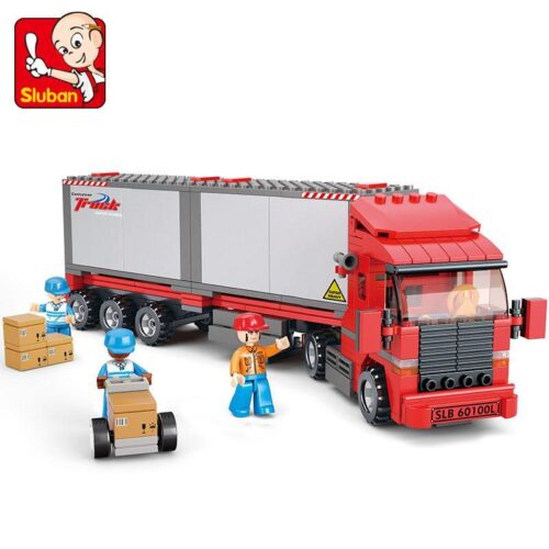 Bộ lắp ráp xe tải container Sluban M38-B0338 cho bé trai 6 tuổi, mô hình xe đầu kéo chở hàng giá rẻ.