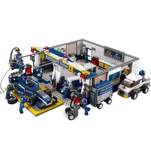 bộ lắp ráp Trạm bảo dưỡng xe đua F1 Sluban M38-B0356 với 741 chi tiết, đồ chơi cho bé trai 6 tuổi.