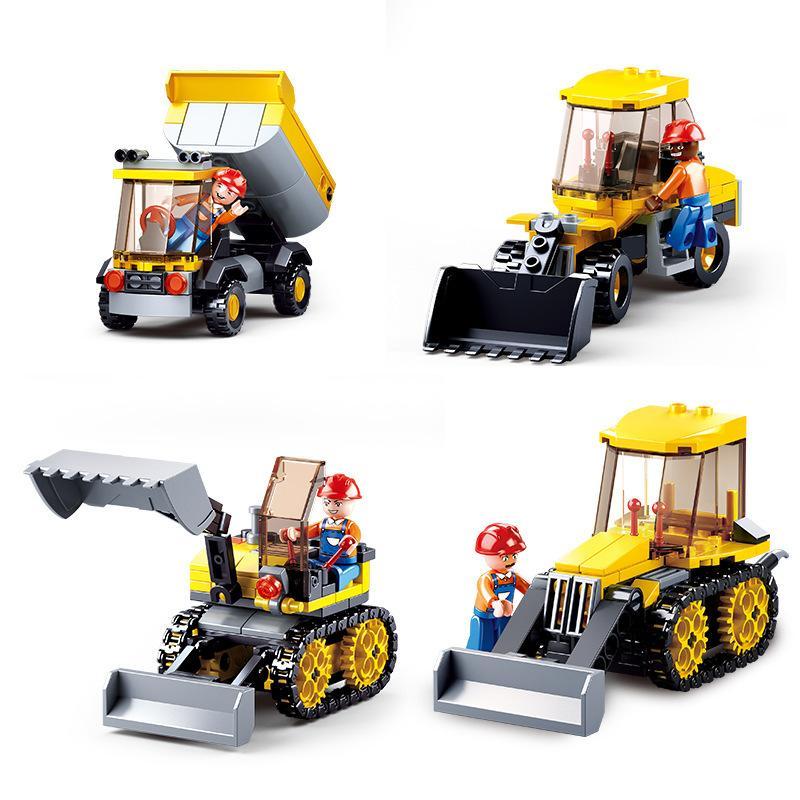 Bộ lắp ráp xe công trình Sluban M38-B0377B 4 kiểu xe ủi, xe xúc, xe ben, xe cày chất lượng cao cho bé trai 6 tuổi giá tốt