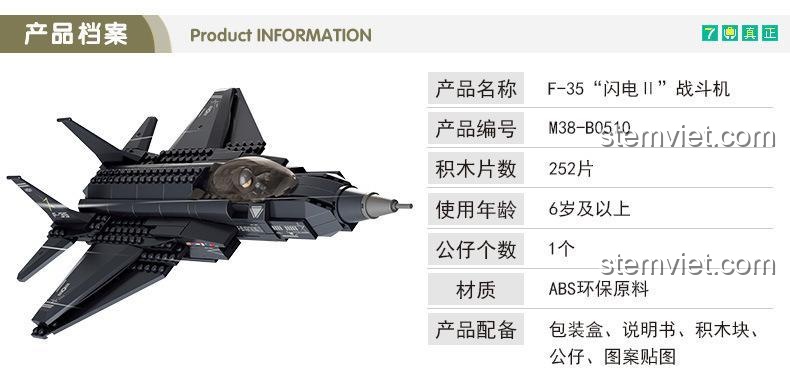 Thông tin sản phẩm máy bay chiến đấu F-35 "Lightning II" Sluban M38-B0510
