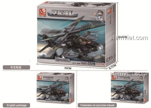 Hộp bộ xếp hình M38-B0511 chủ đề Trực thăng chiến đấu Apache Sluban, chất lượng cao, gồm 239 mảnh ghép.