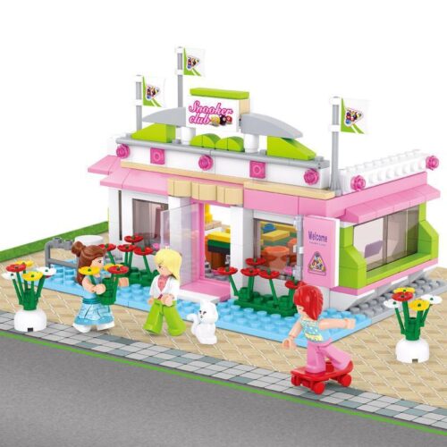 Bộ lắp ghép Câu lạc bộ bi-a Giấc Mơ Hồng Sluban M38-B0527 màu hồng dễ thương, thiết kế chi tiết, có 3 minifigures, phù hợp cho bé gái 6 tuổi, giá tốt.