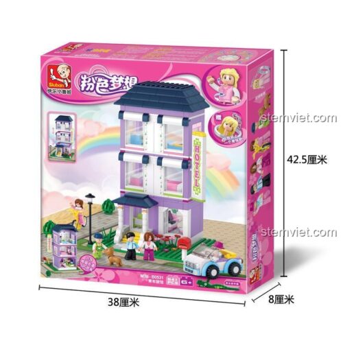 Hộp đồ chơi mô hình Tòa nhà ký túc xá Sluban B0531, quà tặng cho con gái 6 tuổi, chất lượng cao.