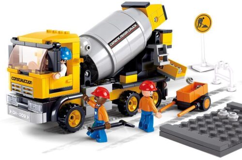 Sluban M38-B0550 Xe trộn bê tông bộ lắp ghép cho bé trai 6 tuổi với 296 mảnh ghép, màu vàng chủ đạo, tương thích LEGO®