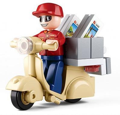 Bộ đồ chơi Người Giao Hàng Sluban M38-B0563 với minifigure và xe scooter, phù hợp cho bé trai 6 tuổi, giá tốt.