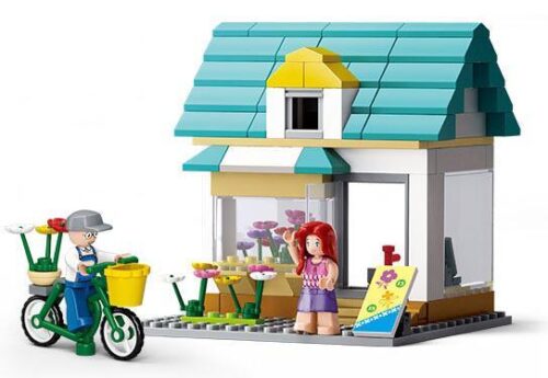 Mô hình hoàn thiện của bộ lắp ghép Cửa Hàng Hoa Của Queenie Sluban M38-B0570, đồ chơi xếp hình tiệm hoa cho bé gái 6 tuổi giá rẻ.