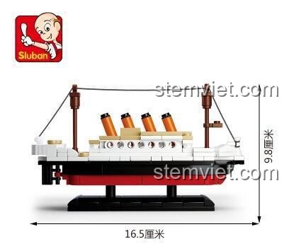 Kích thước mô hình tàu Titanic Sluban M38-B0576, dài 16.5cm, cao 9.8cm, đồ chơi mô hình giá tốt.