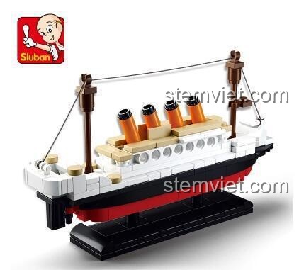Bộ lắp ghép Sluban M38-B0576 mô hình tàu Titanic có đế trưng bày, đồ chơi lắp ráp cho bé trai 6 tuổi.