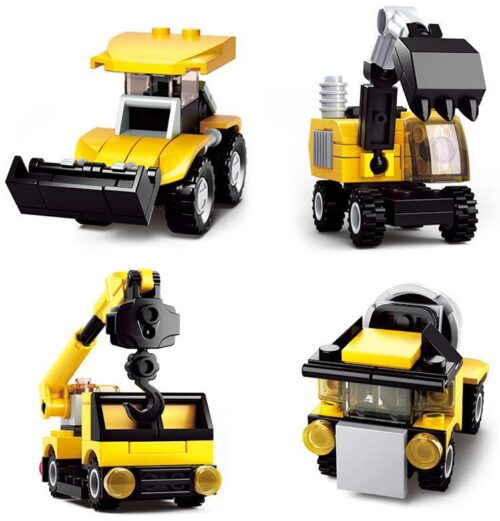 Bộ lắp ghép Xe Công Trình Sluban M38-B0592B 4 kiểu, đồ chơi lắp ghép xe ủi, xe đào, xe cẩu, xe trộn bê tông cho bé trai 4 tuổi, giá tốt.