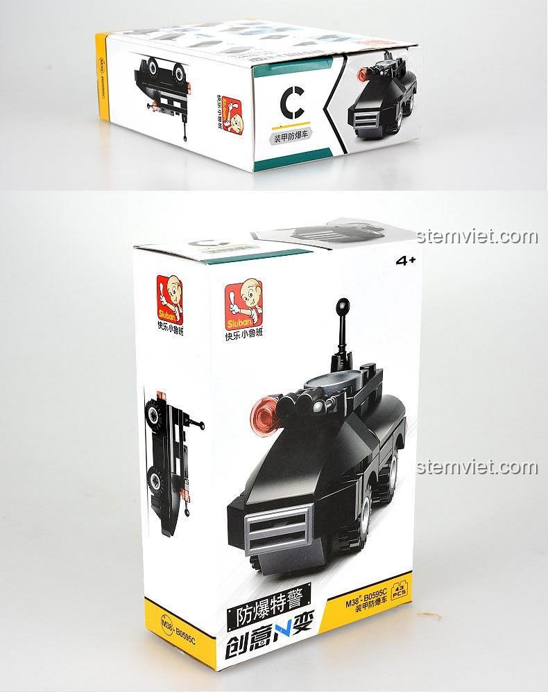Hộp bộ đồ chơi Sluban M38-B0595C xe bọc thép chống bạo động, đồ chơi lắp ráp xe cảnh sát đặc nhiệm cho bé trai 4 tuổi, chất lượng cao
