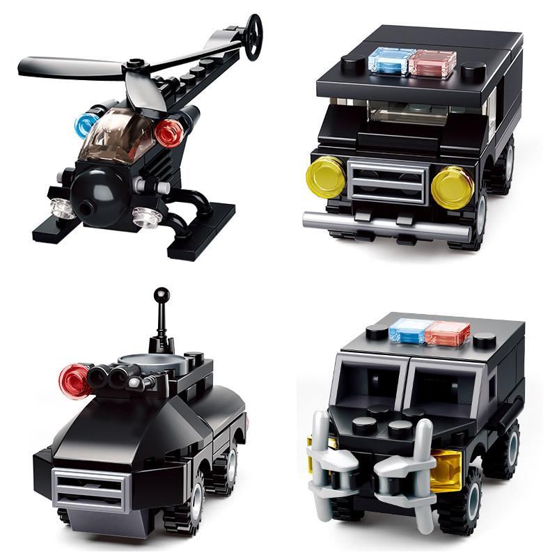 Bộ đồ chơi Sluban M38-B0595D Đặc Nhiệm Chống Bạo Động 4 kiểu xe cảnh sát, trực thăng, xe bọc thép cho bé trai 4 tuổi, đồ chơi lắp ráp sáng tạo giá tốt.