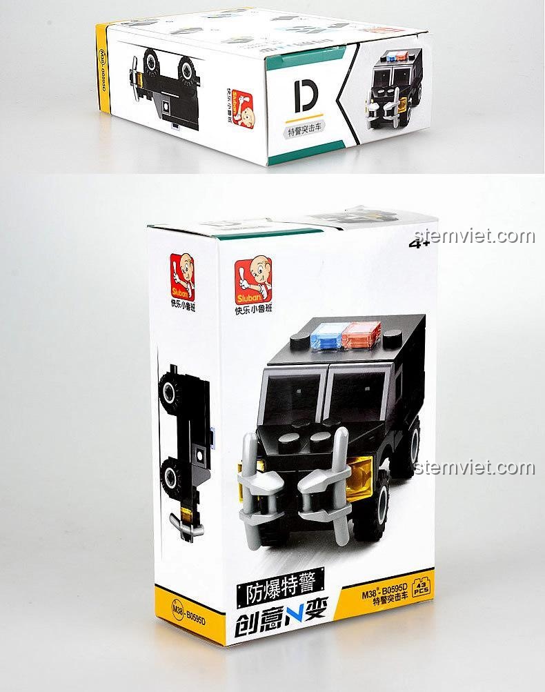 Hộp sản phẩm bộ lắp ghép Sluban M38-B0595D Đặc Nhiệm Chống Bạo Động, đồ chơi mô hình 163 mảnh cho bé trai 4 tuổi, chất lượng cao.