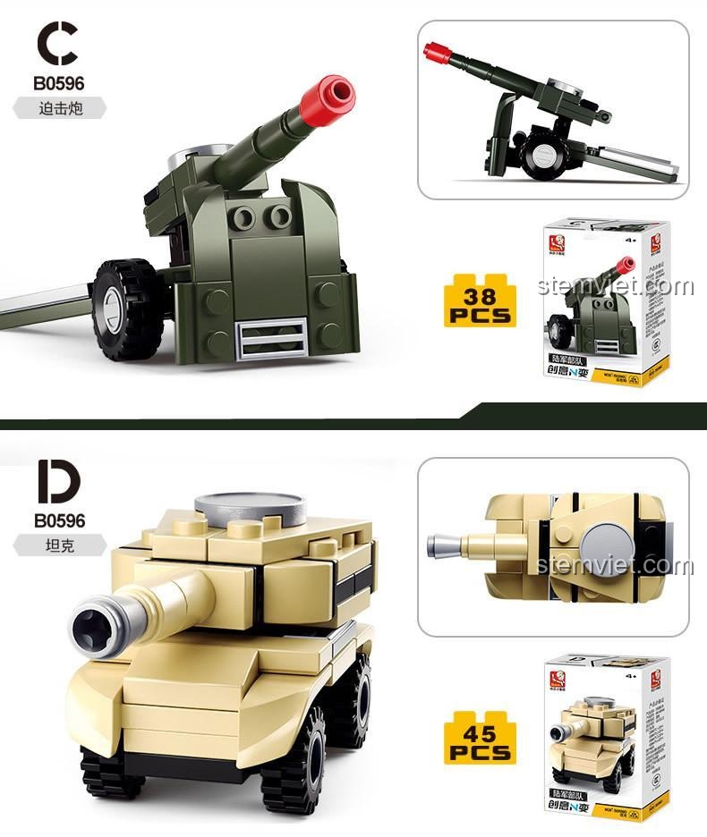 Bộ Lắp Ghép Xe Quân Đội Sluban M38-B0596 4 Mẫu Sáng Tạo - Xe Pháo
