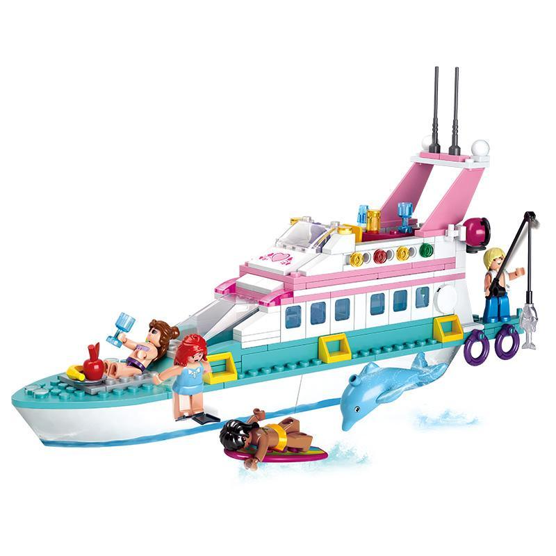 Bộ lắp ghép Du thuyền sang trọng Sluban M38-B0609 Vịnh Cá Heo Giấc Mơ Hồng, đồ chơi lắp ráp cho bé gái 6 tuổi, giá tốt.
