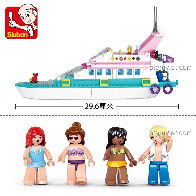 Mô hình du thuyền Sluban M38-B0609 kích thước 29.6cm, kèm 4 minifigures, đồ chơi lắp ghép giá rẻ cho bé gái.