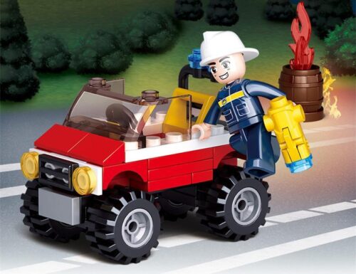 Xe cứu hỏa địa hình Sluban M38-B0621, bộ đồ chơi cứu hỏa cho bé trai 6 tuổi, có thể bắn đạn nhựa, 58 mảnh ghép