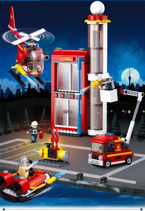 Bộ đồ chơi Sluban M38-B0628 Trung tâm Huấn luyện Cứu hỏa với xe cứu hỏa, trực thăng và thuyền