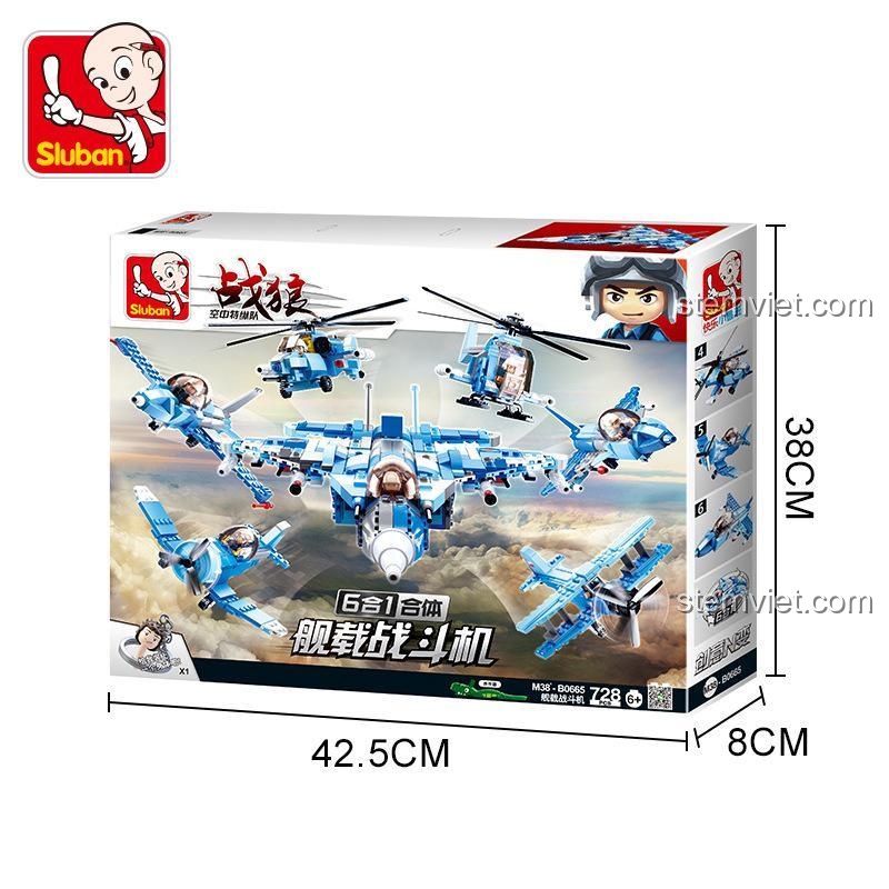 Tổng hợp các mô hình của bộ đồ chơi Sluban M38-B0665 Chiến đấu cơ Hải quân 6 trong 1