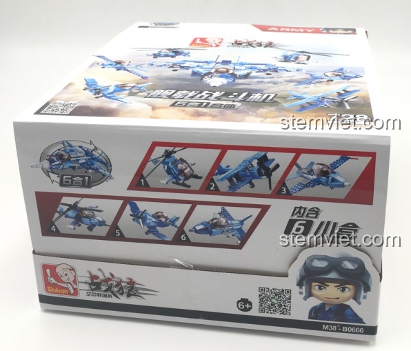 Hộp đồ chơi Sluban M38-B0666 mô hình máy bay chiến đấu 6 trong 1