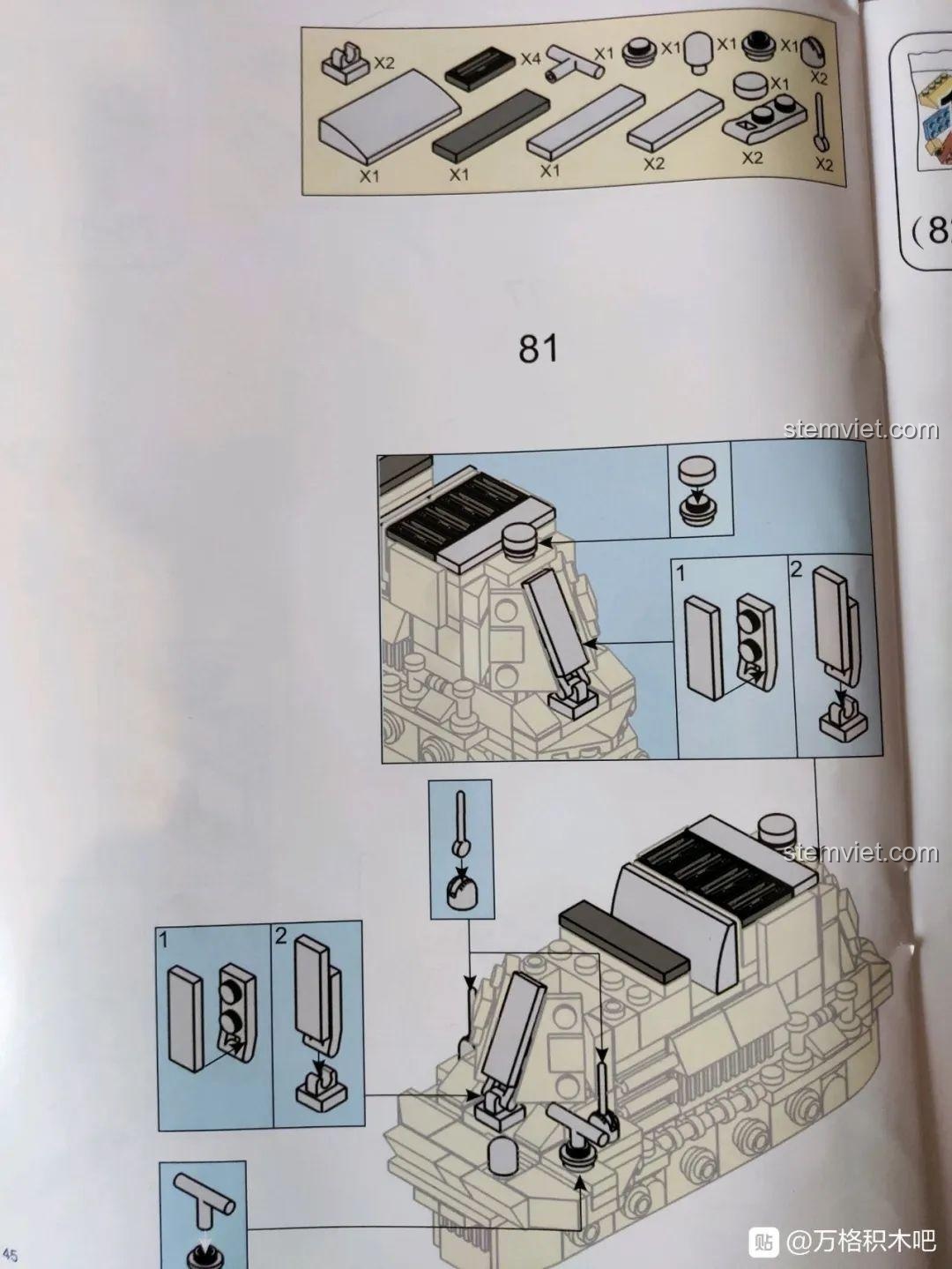 Chi tiết các bộ phận nhỏ được sử dụng để tạo nên đài chỉ huy phức tạp của mô hình tàu chiến Sluban M38-B0698.
