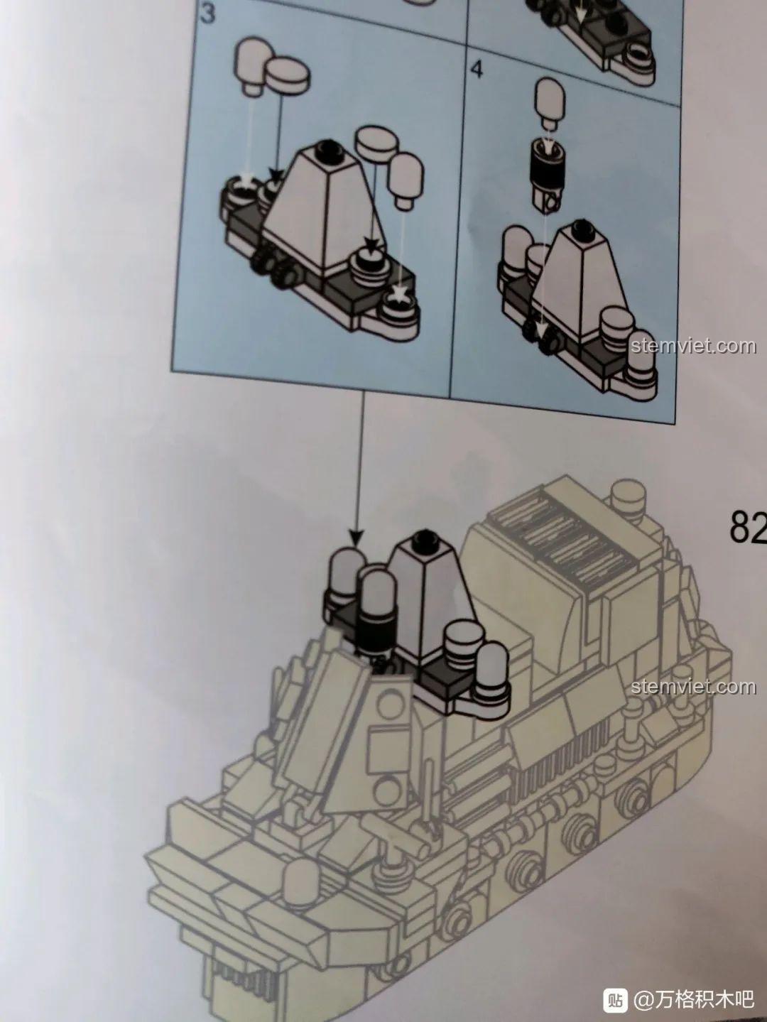 Hướng dẫn lắp ráp phần tháp chỉ huy của tàu sân bay Sơn Đông với các chi tiết nhỏ, đòi hỏi sự tập trung và khéo léo.