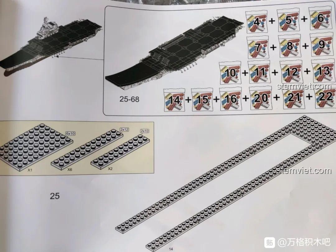 Các túi mảnh ghép được đánh số thứ tự rõ ràng trong bộ Sluban M38-B0698, giúp quá trình lắp ráp khoa học và dễ theo dõi.